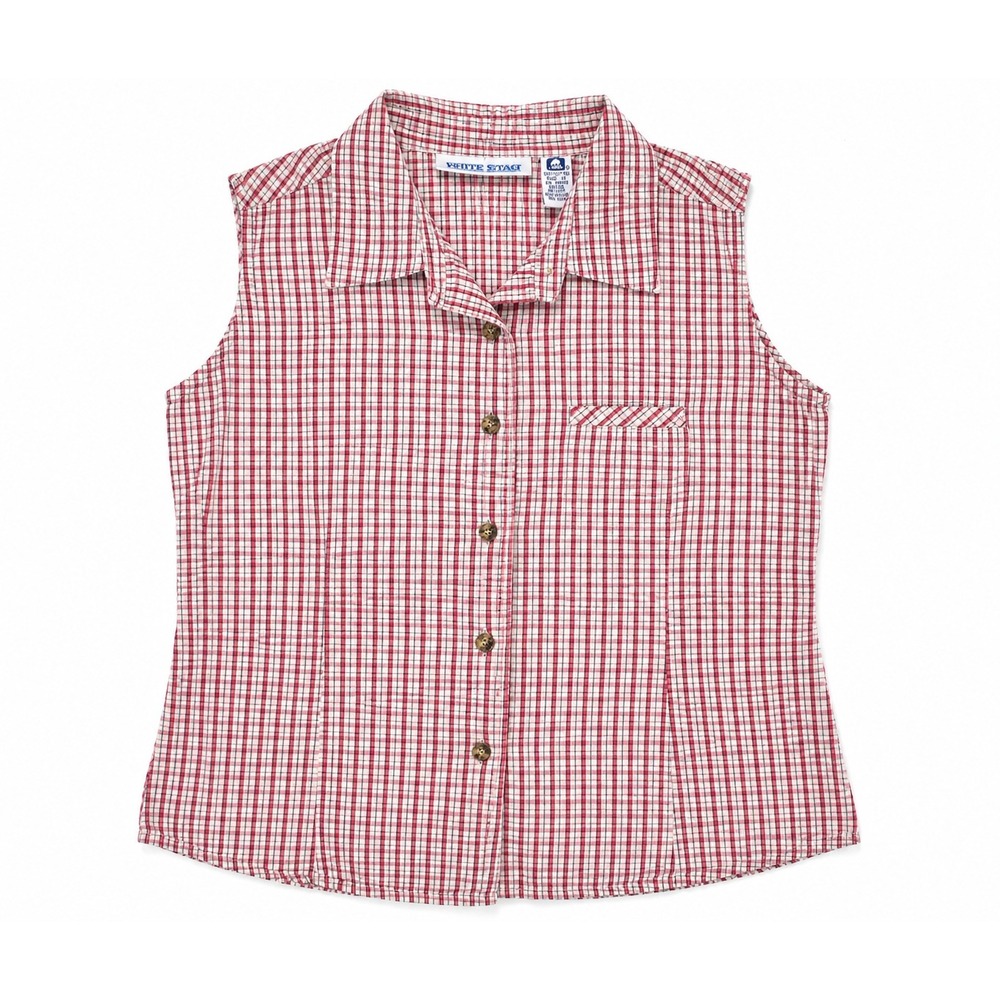 Christie Brooks Womens‎ XL Red White Plaid Cotton Sleeveless Button Up Shirt
